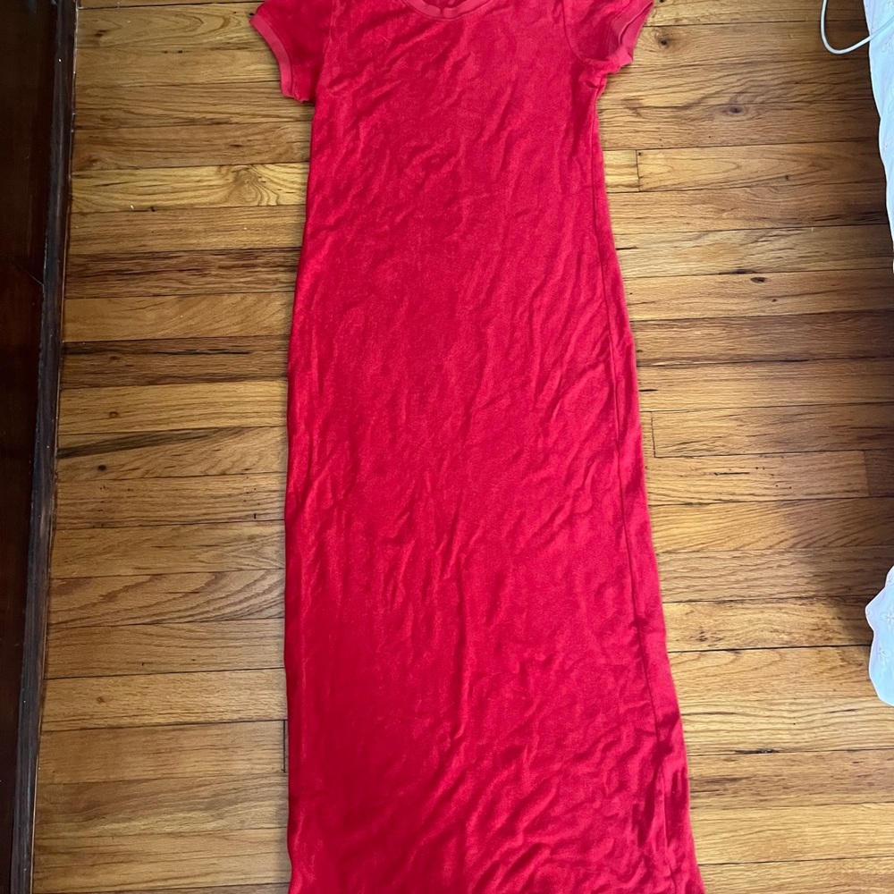 Red Casual Crew Neck Flutter Sleeve Maxi Dress